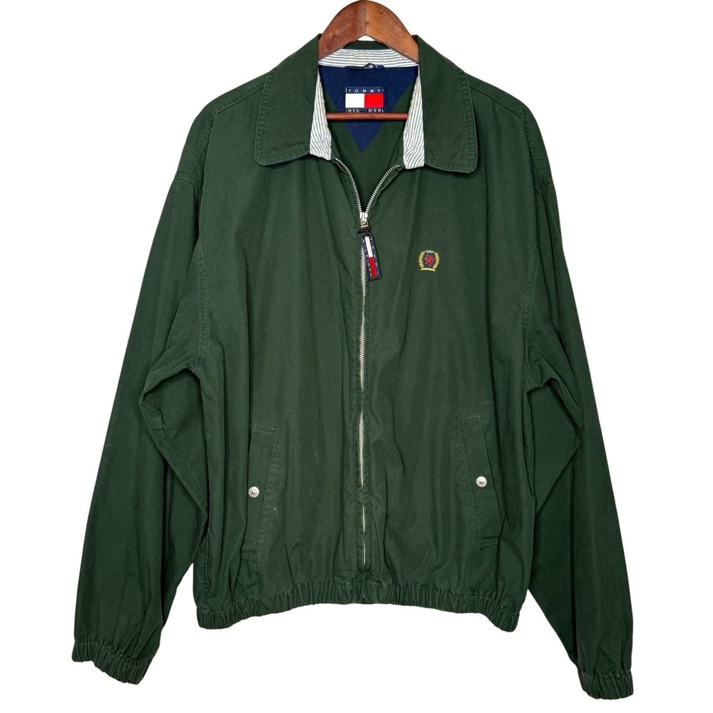 Tommy Hilfiger Vintage Harrington Jacket Green Full Zip Size XL Preppy Y2K